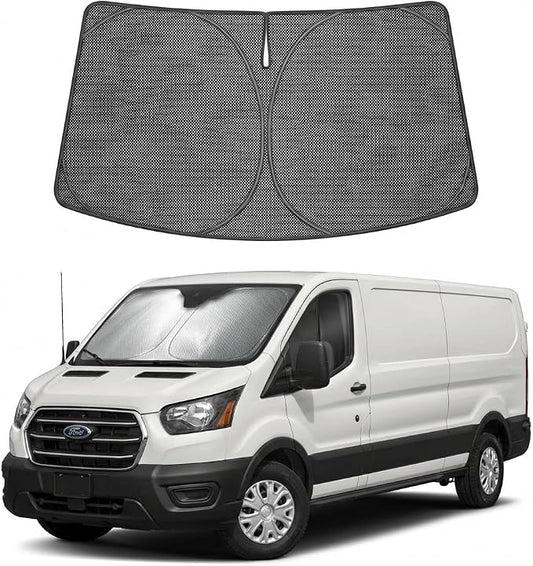 Proadsy Windshield Sun Shade Custom Fit Ford Transit 2015-2026 Ice Crystal Black Front Window Sunshade UV and Heat Blocker Foldable Visor Keeps Car Cooler for Summer Parking and Daily Use