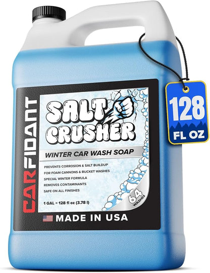 Carfidant Salt Crusher - Car Wash Soap for Salt and Grime Removal - Thick Snow Foam Formula - Prevents Corrosion, Gently Cleanse and Eliminate Dirt - Shampoo Works with Foaming Cannon & Bucket - 128oz