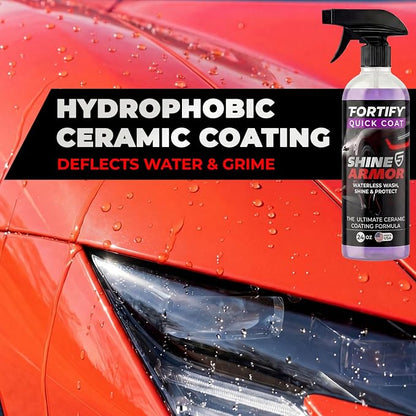 SHINE ARMOR Fortify Quick Coat: 3-in-1 Waterless Car Wash Spray with Ceramic Coating - Car Wax, Paint Protector, and Cleaner for Trucks, Bikes and SUVs, Made in USA, 16floz