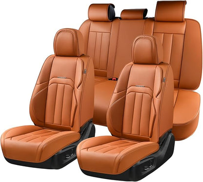Coverado Car Seat Cover, Cover for Cars Full Seat, Premium Leather, Universal Fit Waterproof Seat Protectors, Car Seat Cushion Non-Slip for Most Cars-Brown