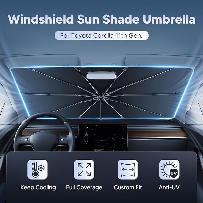 Autorder Windshield Sun Shade Umbrella for 2014-2018 Toyota Corolla Accessories,Upgraded Ice Crystal Material,Easy Setup Umbrella Sunshade for Car Windshield,100% Sun Blocking