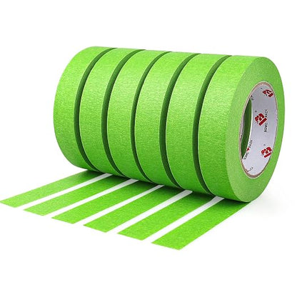 BOMEI PACK Painters Tape - Painting Tape for Car Paint Green - 1 inch x 60 Yards Paint Tape for Walls Painting, Automotive, Labeling, DIY Crafting, Decoration and School Projects, 6 Pack