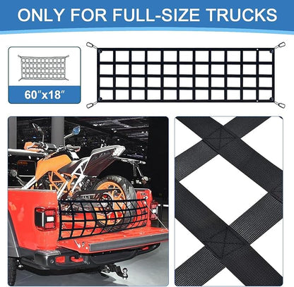 Tailgate Net for Pickup Truck Bed - Cargo Trucks Bed for Full Size Truck 60'' x 18'' (Black) - Mesh Tail gate Competible with Chevy, Ford, Tacoma, Toyota, Ram etc