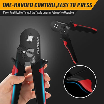Ferrule Crimping Tool Kit,Wire Ferrule Kit Crimper Connectors，4 corners Self-adjustable AWG23-7 gauge 1800PCS Ferrules Electrical Terminal，Crimpers Tools Pin Terminals Ratchet Pliers for Audio,Car,DIY