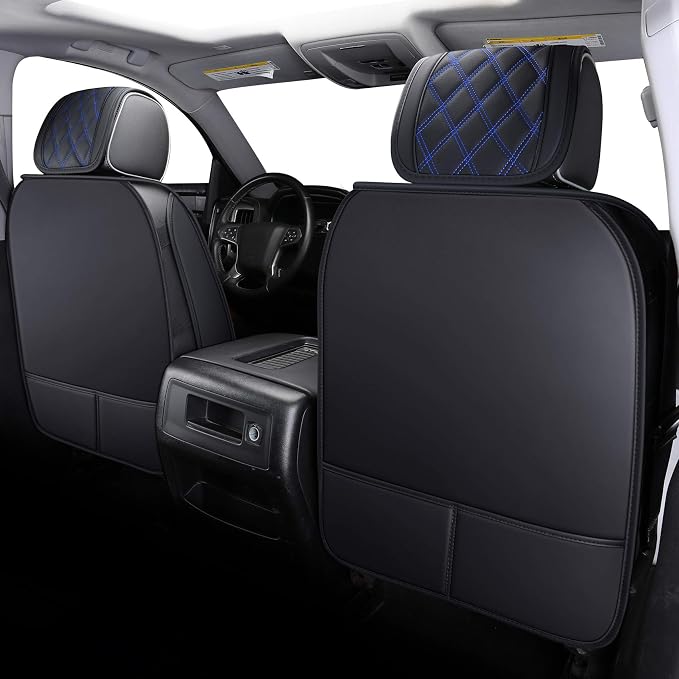 Aierxuan Seat Covers for 2007-2026 GMC Sierra Chevy Chevrolet Silverado 1500 2500HD 3500HD Trail Boss Z71 Crew Double Extended Cab Waterproof Leather Truck Pickup Cuchion(Full Set, Black-Blue)