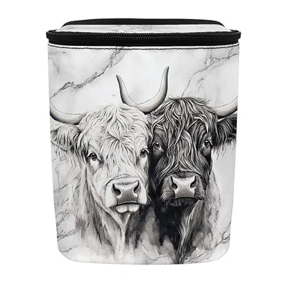 Talayituse Highland Cattle Marble Print Car Trash Bin, Large Size Auto Trash Can Adjustable Portable Garbage Can with Lid, Vehicle Hanging Bag for Headrest Front Back Seat