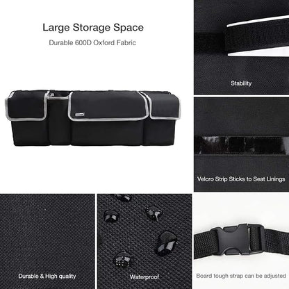 Backseat Trunk Organizer for SUV & Car - Hanging Organizer Foldable Cargo Storage Bag with 4 Pockets Adjustable Strap Durable Cover and Fit for Most Vehicles