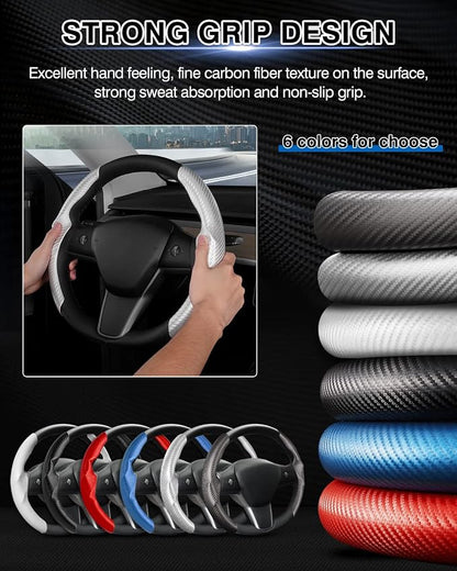 Canvcle Steering Wheel Cover for Tesla Model 3/Model Y Accessories Carbon Fiber Steering Wheel Cover Protector Anti-Slip, Comfortable Grip, Breathable, Model 3/Y Accessories