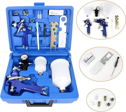 HVLP Air Gravity Spray Gun Set,2-Sprayer paint Gun,0.8mm 150ml & 1.4mm 600ml Auto Gravity Feed Painting with Locking Air Pressure Regulator Gauge Air Spray Nozzle Gun for Cake Decoration,Model Making