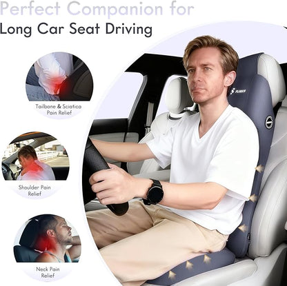 FLORICH Ergonomic Car Seat Cushion and 2-in-1 Lumbar Support Pillow Headrest Memory Foam Car Cushion Back Support Neck Pillow Driving Lumbar Seat Cushion for Truck Driver Sciatica Pain Relief, Blue