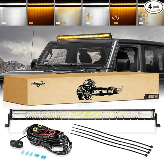 Auxbeam 42Inch 240W LED Straight Light Bar, 6 Modes Off Road Amber White Strobe Light, Dual Color Spot Flood Combo Beam Flashing Fog Driving Work Light with 10FT Wiring Harness Kit