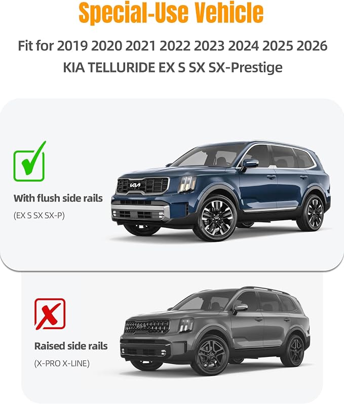Aluminum Roof Rack Cross Bars Fit for 2019-2026 Kia Telluride S SX SX-P EX with Flush Side Rails, Aerodynamic Rooftop Cargo Carrier Luggage with Anti-Theft Lock (Except X-Line and X-Pro)