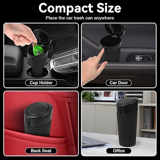 Car Trash Can Bin with Lid - Mini Car Garbage Can Cup Holder-Black Small Leakproof Vehicle Trash Garbage Can Bin-Automotive Car Organizers and Storage for Back Seat SUV Truck Accessories