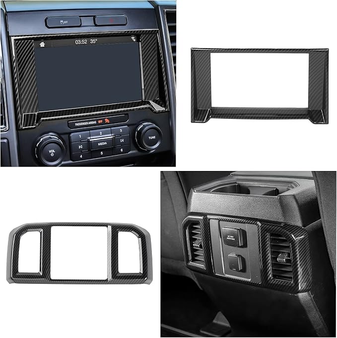 JeCar 11PCS Interior Decoration Trim Kit for Ford F150 2015-2020 Steering Wheel & Center Console Trim Dashboard & Rear Air Conditioner Vent Cover (Carbon Fiber Grain)