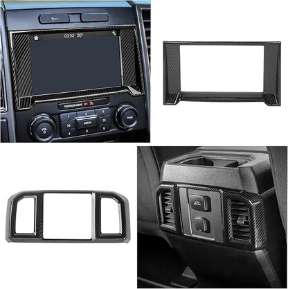 JeCar 11PCS Interior Decoration Trim Kit for Ford F150 2015-2020 Steering Wheel & Center Console Trim Dashboard & Rear Air Conditioner Vent Cover (Carbon Fiber Grain)