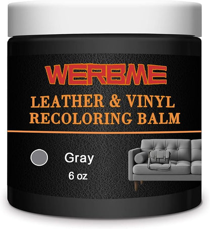 Leather Recoloring Balm - Leather & Vinyl Repair Balm for Furniture, Couches,Car Seats, Auto Interior & Accessories, Restores Faded, Worn, Scratched and Cracked Leather Surfaces (Gray)