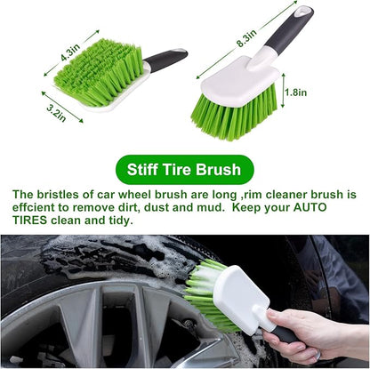 4 Pack Car Wash Brush Wheel Cleaning Woolies Brush Detailing Brush and Stiff Tire Brush Tires Wheel Brushes for Cleaning Wheels for Wheels, Rims, Carpet, Truck, SUV, Moto, RV, Motorcycle