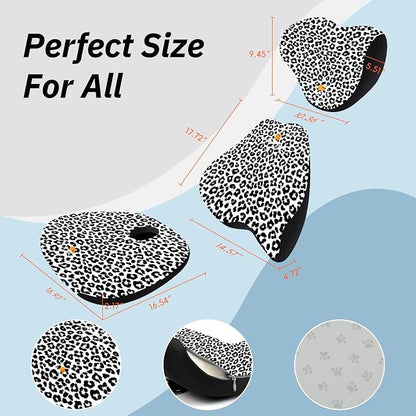 NS YOLO Ergonomic Car Seat Cushion with Comfort Memory Foam Neck Pillow, Car Pillow,Lumbar Support and Big Size Soft Seat Cushion for Driving Seat,Office Chair and Wheel Chair (Leopard Print-3 pcs)