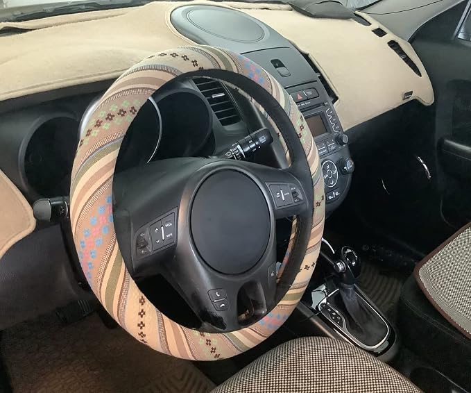 Boho Steering Wheel Cover for Women Men Baja Blanket Enthic Car Steering Wheel Cover Ethnic Car SUV Wheel Protector, Breathable, Anti-Slip, Odorless, Universal Fit 14.5-15 Inch