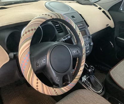 Boho Steering Wheel Cover for Women Men Baja Blanket Enthic Car Steering Wheel Cover Ethnic Car SUV Wheel Protector, Breathable, Anti-Slip, Odorless, Universal Fit 14.5-15 Inch