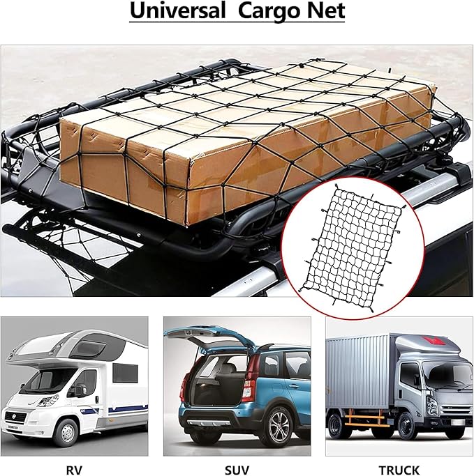 2’x3’ Bungee Cargo Net Stretches to 4'x6' for Truck Bed,Pickup Bed,Trailer,Motorcycle and Bike with 6 Adjustable Hooks Heavy Duty 5mm 2”x2” Mesh Holds Small and Large Loads by Cenipar