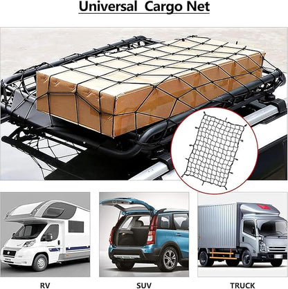 2’x3’ Bungee Cargo Net Stretches to 4'x6' for Truck Bed,Pickup Bed,Trailer,Motorcycle and Bike with 6 Adjustable Hooks Heavy Duty 5mm 2”x2” Mesh Holds Small and Large Loads by Cenipar
