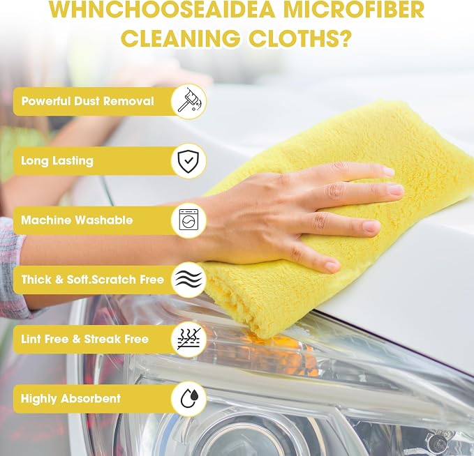Shimeyao 30 Pcs Edgeless Microfiber Plush Towels for Cars Detailing Drying Wash Polishing Absorbent Cleaning Cloths, 500 GSM (16 x 16 Inch,Yellow)