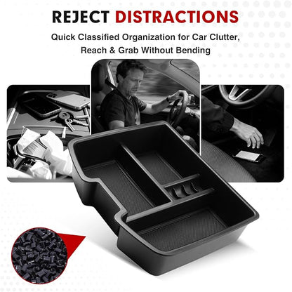 Autorder Center Console Organizer for 2007-2014 Chevrolet Silverado Avalanche Tahoe Suburban 1500 2500 GMC Sierra Yukon XL - Only Fits Floor-Mounted Center Armrest with Black & Red Mats