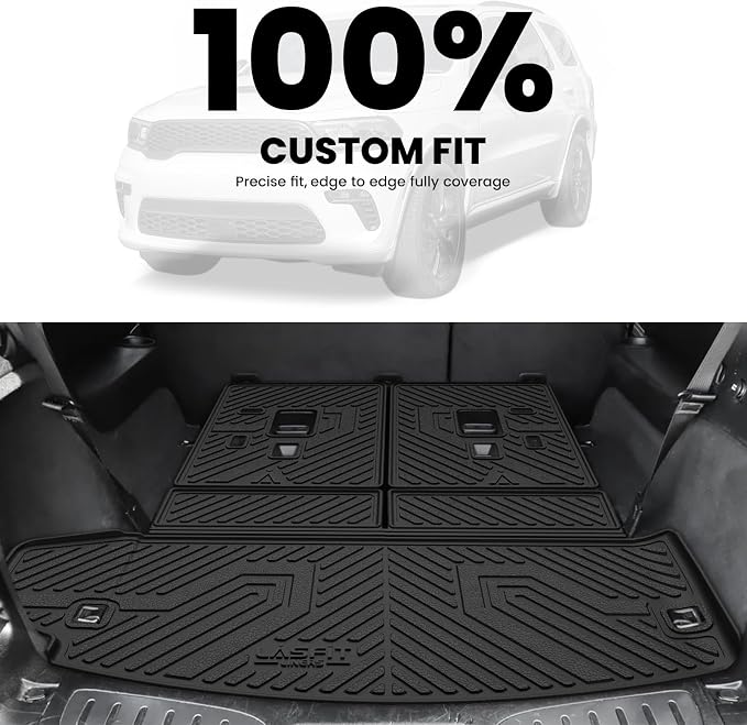 LASFIT Trunk Mat & Backrest Mat for Dodge Durango 2011-2026, Fit 2nd Row Bench Seat(7 Seats) & 2nd Row Bucket Seat (6 Seats), Not for 5 Seats, All Weather TPE Custom Fit Car Mat Cargo Liner, Black