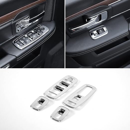 Window Lift Switch Cover Interior Button Trim Kit for Dodge RAM 2010-2017/for 2011-2021 Dodge Charger Durango（Chrome