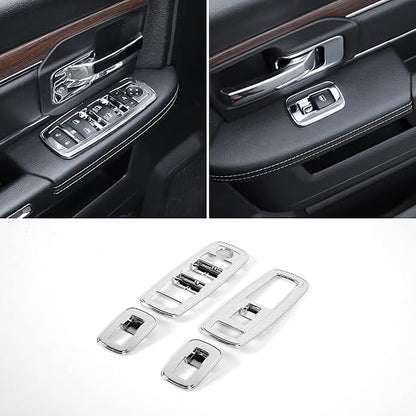 Window Lift Switch Cover Interior Button Trim Kit for Dodge RAM 2010-2017/for 2011-2021 Dodge Charger Durango（Chrome