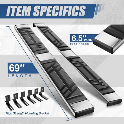 Auto Dynasty Running Boards Compatible with 2014-2019 Chevy Silverado GMC Sierra 1500 LD 2500HD 3500HD Standard Cab, Stainless Steel Side Step Rail Nerf Bars, 6.5" Step Bars, Polished