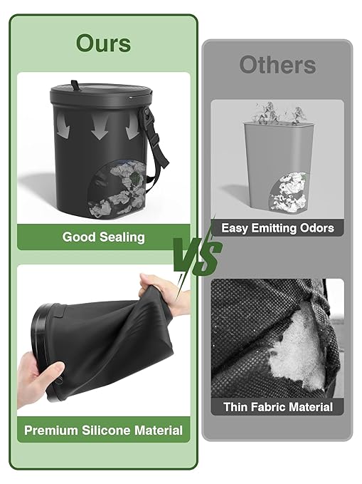 Garoopion Leakproof Car Trash Can, 1.9 Gallon Soft Silicone Hanging Garbage Can with Lid, Easy to Clean Vehicle Trash Bin, Suitable for Sedans, SUVs, MPVs & Trucks