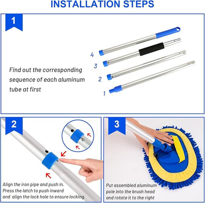 Ordenado 62" Car Wash Brush Kit Mitt Mop Sponge with Long Handle Chenille Microfiber Car Cleaning Brush Kit Supplies Car Washing Mop Kit Car Care Kit of Scratch-Free Replacement Head for Car RV Truck