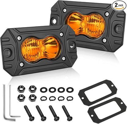 Amber Flush Mount LED Pods, AKD Part CREE LED Flush Bumper Lights 40W Spot Flood Combo Offroad Driving Light Amber LED Fog Chase Lights Pods for Trucks Pickup SUV UTV ATV