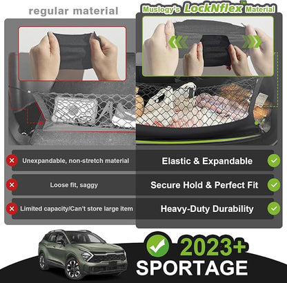 Muslogy Truck Bed Cargo Net Trunk Netting Compatible with 2023 2024 2025 2026 Kia Sportage Accessories, Pickup Cargo Organizer SUV Sedan Storage Net w/Heavy Duty Carabiners