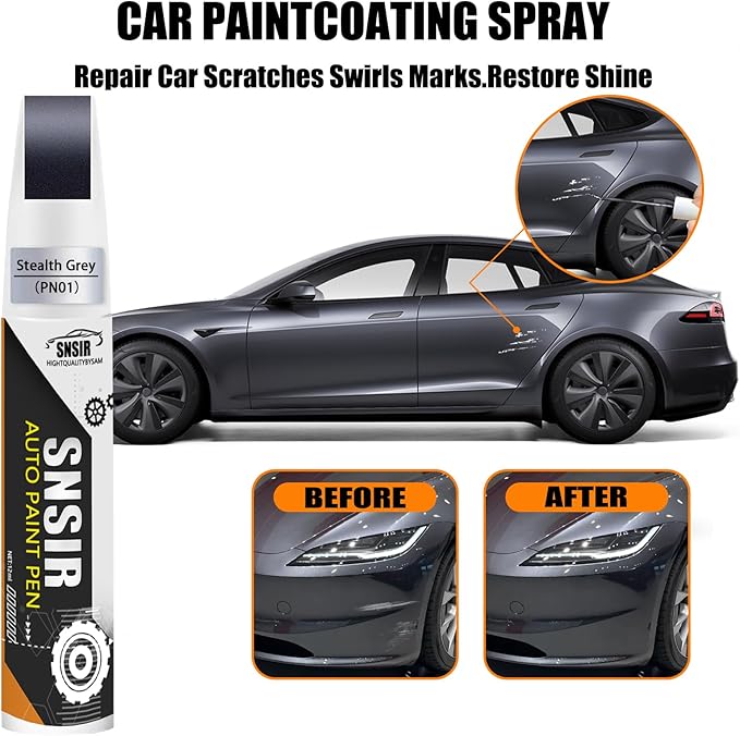 Car Touch up Paint(Stealth Grey(PN01)) Compatible with Tesla Model Y/3/X/S, Car Paint Pen Scratch Repair Two-In-One Touch Up Paint, Premium Car Scratch Remover for Deep Scratches