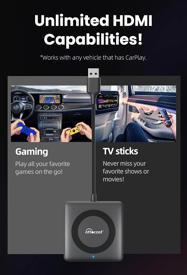 OTTOCAST Car TV Mate Pro & Wireless Carplay Adapter 2-in-1, Fire TV Stick Converter for Car - Plug & Play, Stable Fast, No Latency