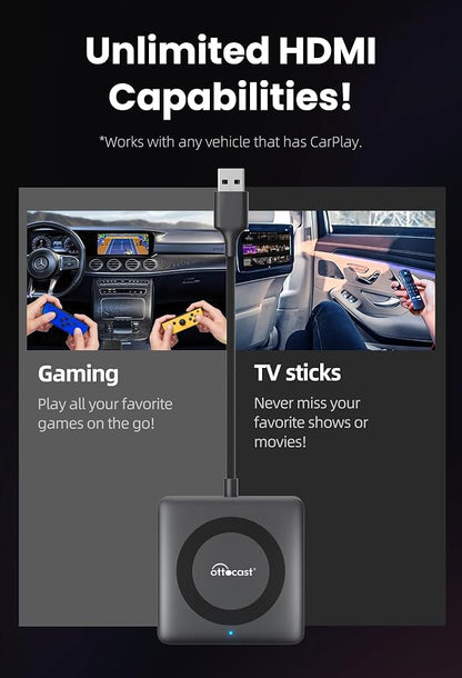 OTTOCAST Car TV Mate Pro & Wireless Carplay Adapter 2-in-1, Fire TV Stick Converter for Car - Plug & Play, Stable Fast, No Latency
