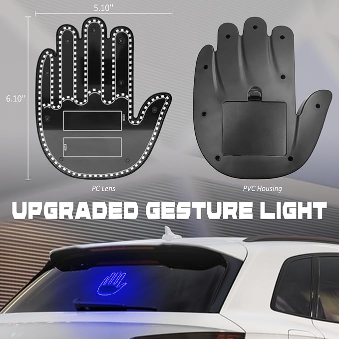 DIBMS Hand Gesture Light with Remote, Red LED Finger Funny Window Sign Light Accessories for Car Truck (Blue)