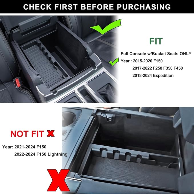 PIMCAR Center Console Organizer Tray for Ford F150 (2015-2020), Super Duty F250/F350/F450 (2017-2022), Expedition (2018-2024),ABS Plastic Single-Piece Design, Fits Factory Tray-Red Trim