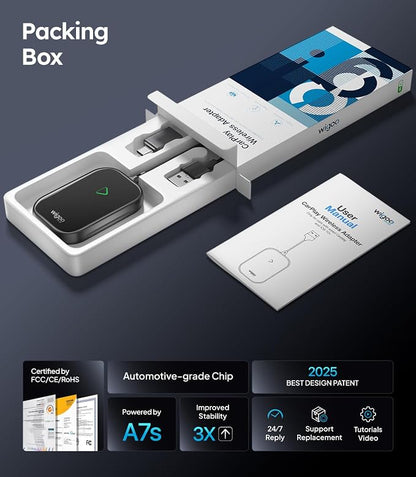 Wigoo 2026 Upgraded Wireless CarPlay Adapter [Plug & Play, 10s Auto Connect] Converts Wired to Wireless CarPlay, No Latency, for Cars from 2015+, for iPhone iOS 10+, Not for Tesla & Android, Pink