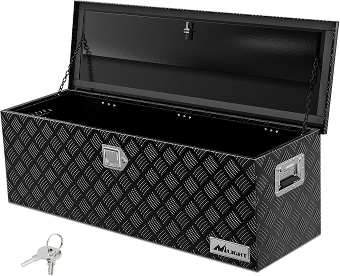 Nilight 44 Inch Truck Tool Box Heavy Duty Aluminum Stripes Plated Pick Up Truck Bed Toolboxes 44"x15"x15" Waterproof Storage Organizer for Bed of Truck RV Trailer with Side Handle Lock Keys, Black