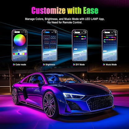 YiLaie LED Car Lights Interior Multcolor Lights for Car Inside with APP and Control Box, Music Sync USB Under Dash Lighting Kit for Cars, Trucks, SUVs, DC 5V