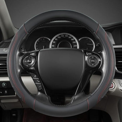 GIANT PANDA Microfiber Leather Steering Wheel Cover for Honda Accord,Civic,CR-V,HR-V,Pilot(Black+Red Line-Standard Size)