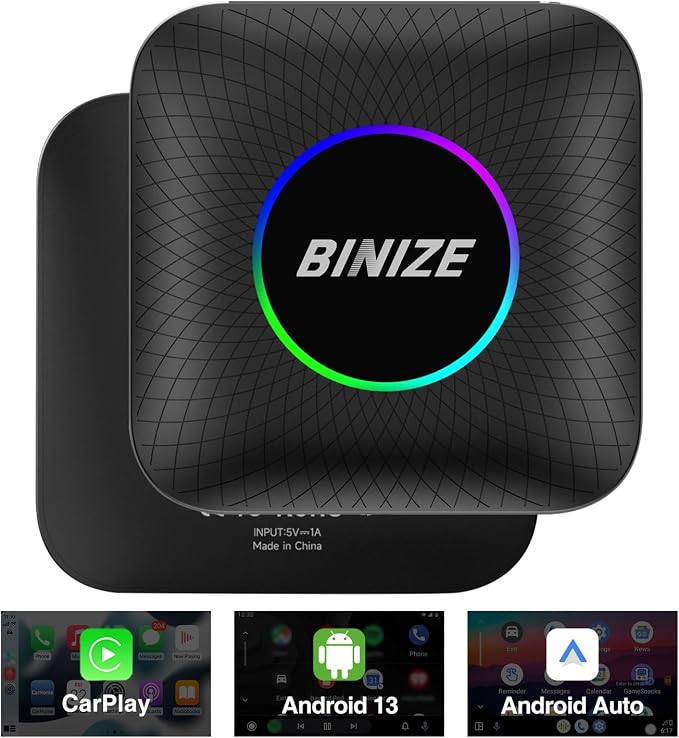 BINIZE Android 13 AI Box for Car: Wireless CarPlay & AndroidAuto Converter (8GB+128GB) | Plug & Play Upgrade for OEM Wired CarPlay/AndroidAuto Vehicles