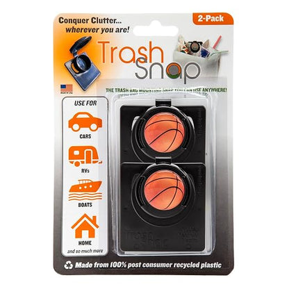Reusable Bag Holders for Trash & Recycling | Eco-Friendly, Adhesive Clip System for Car, RV, Home, Travel, Boat | Recycled Plastic Basketball - 2 Pack