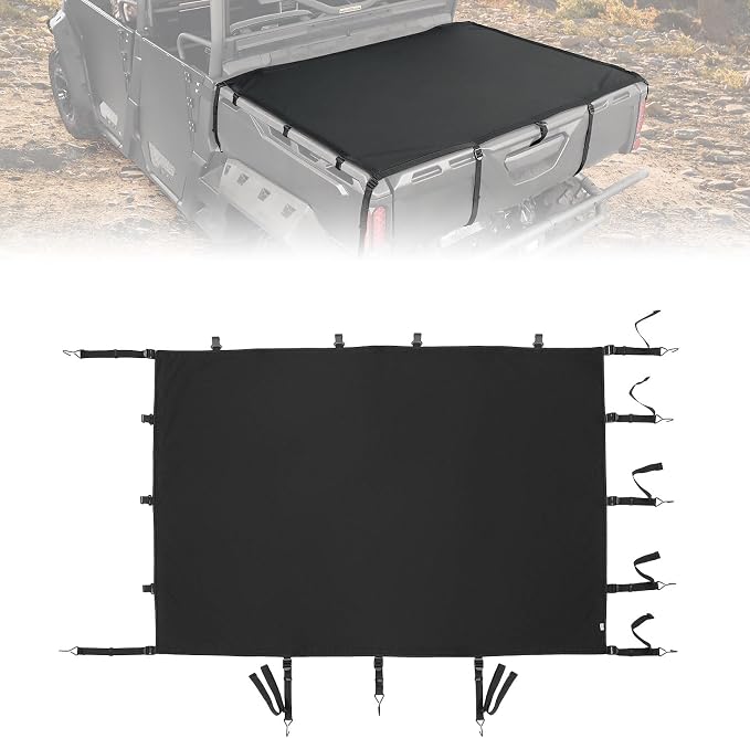 KEMIMOTO Tonneau Covers Compatible with Can-Am Defender HD 5/7/ 8/9/ 10 DPS XT XMR Max 2016-2024 Cargo Bed Cover Net Bed Rail Cargo Protection with Straps
