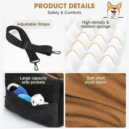 JOEJOY Dog Car Seats for Small Medium Dogs Under 35lbs, Dog Booster Seat with Detachable Washable Cover and Cushion, Memory Foam Pet Car Seat with Safety Belt and Storage Pockets (Brown)