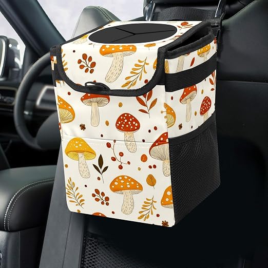 Car Trash Can – Multi-Purpose, Lightweight and Portable with Durable Water-Resistant Coating, No Installation Required, Practical and Ample Capacity, Variety of Colors.Mushroom